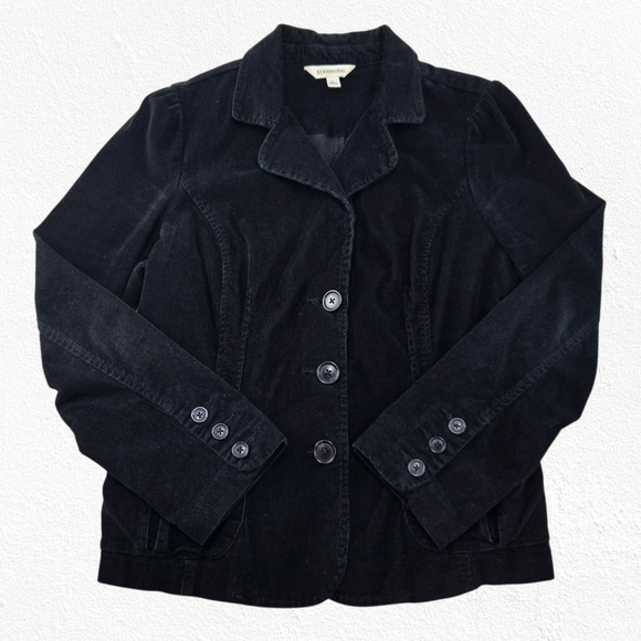 Y2K Black Corduroy Front Button Collared Welt Pockets Classic Jacket Size Large - Picture 1 of 9